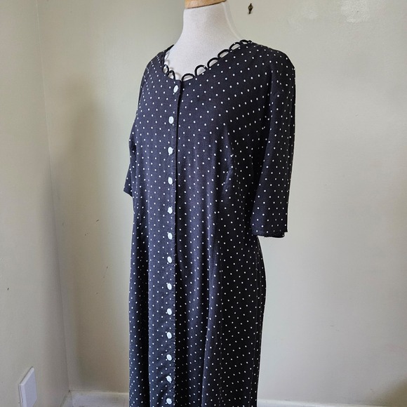 Vtg 90s Debra Martin Polka Dot Dress Button Front Scalloped Neck Lace Up Back 14 - Picture 2 of 8